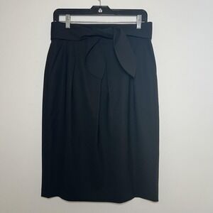 Ellen Tracy Black Wrap Pencil Skirt Tie Waist Career Office Stretch Minimalist